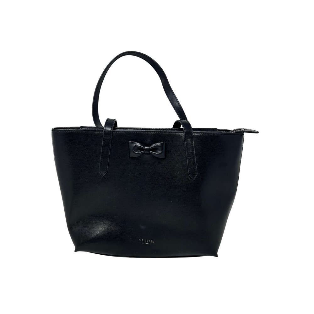 Ted Baker London Black Beanne Leather Bag Bow Tote Zippered Shoulder w/Dust‎ Bag